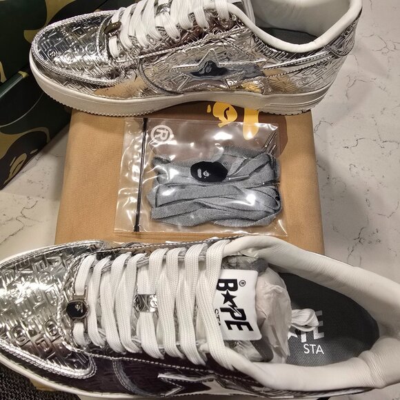 A Bathing Ape BAPE Bapesta #5 SILVER Mens Size 12 1K80191305 Shoes Sneakers NEW - Picture 2 of 14